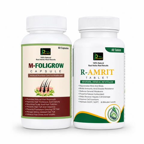 Hair Revital Kit | M-FOLIGROW Capsules + R-AMRIT Tablets | Ayurvedic Wellness Combo