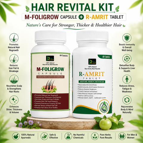 Hair Revital Kit | M-FOLIGROW Capsules + R-AMRIT Tablets | Ayurvedic Wellness Combo