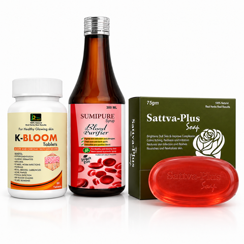 Twacha Raksha Kit | K-Bloom Tablets + Sumipure Syrup + Sattva-Plus Soap
