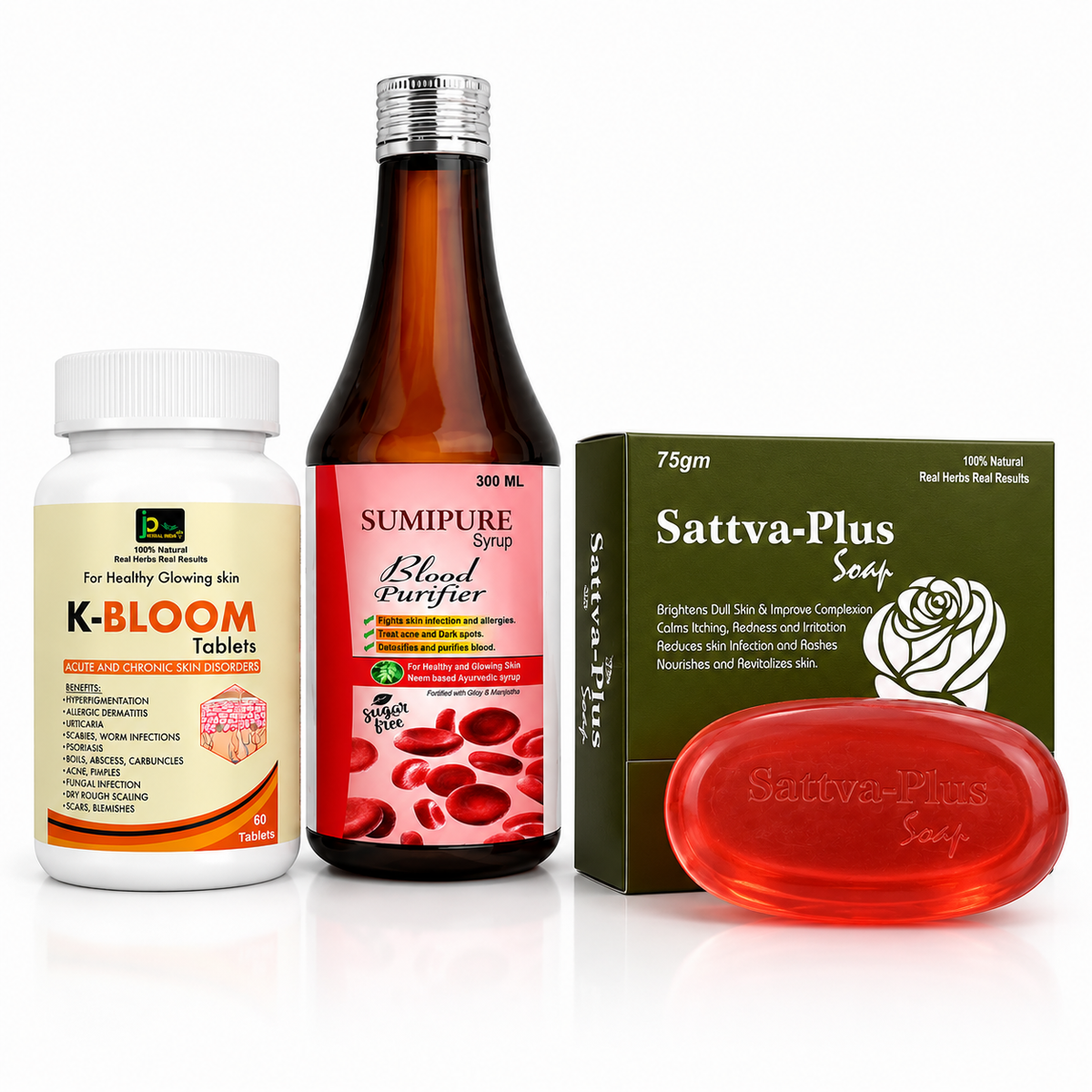 Twacha Raksha Kit | K-Bloom Tablets + Sumipure Syrup + Sattva-Plus Soap