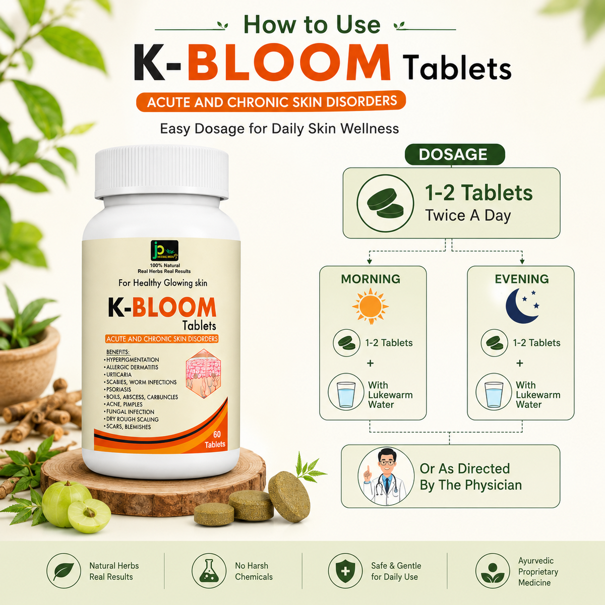 K-BLOOM Tablets – Ayurvedic Skin Wellness & Blood Purifier Tablets