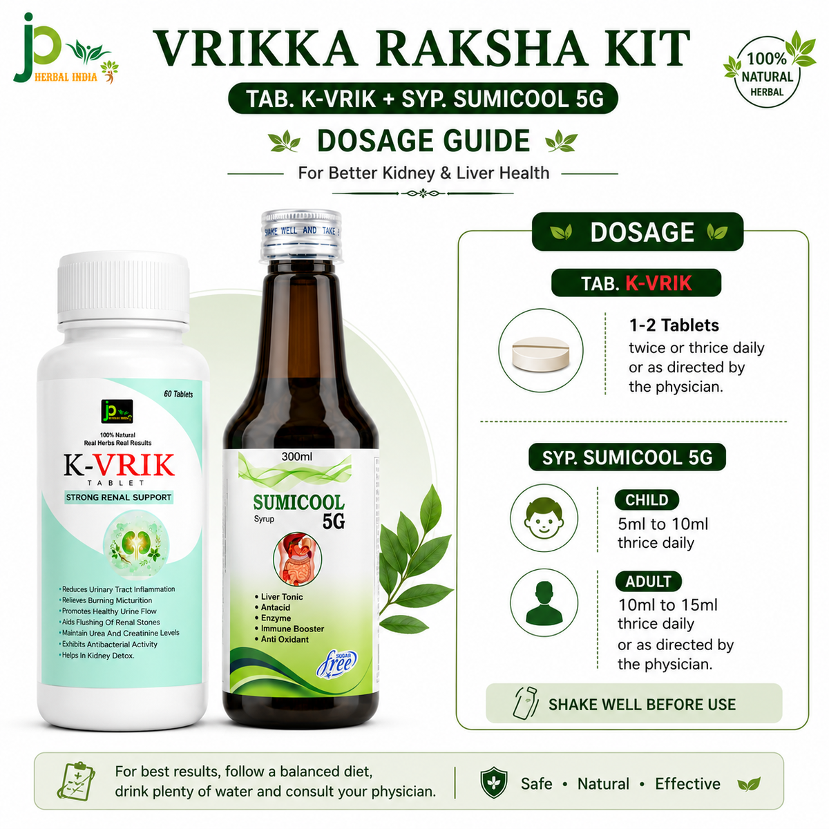 Vrikka Raksha Kit | K-VRIK Tablets (60 Tablets) + SUMICOOL 5G Syrup (300ml)