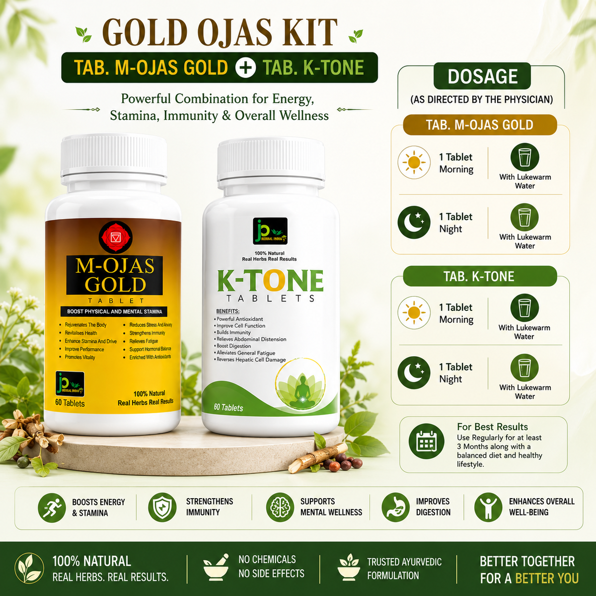 Gold Ojas Kit – M-OJAS Gold Tablets + K-TONE Tablets Combo