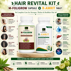 Hair Revital Kit | M-FOLIGROW Capsules + R-AMRIT Tablets | Ayurvedic Wellness Combo