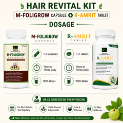 Hair Revital Kit | M-FOLIGROW Capsules + R-AMRIT Tablets | Ayurvedic Wellness Combo