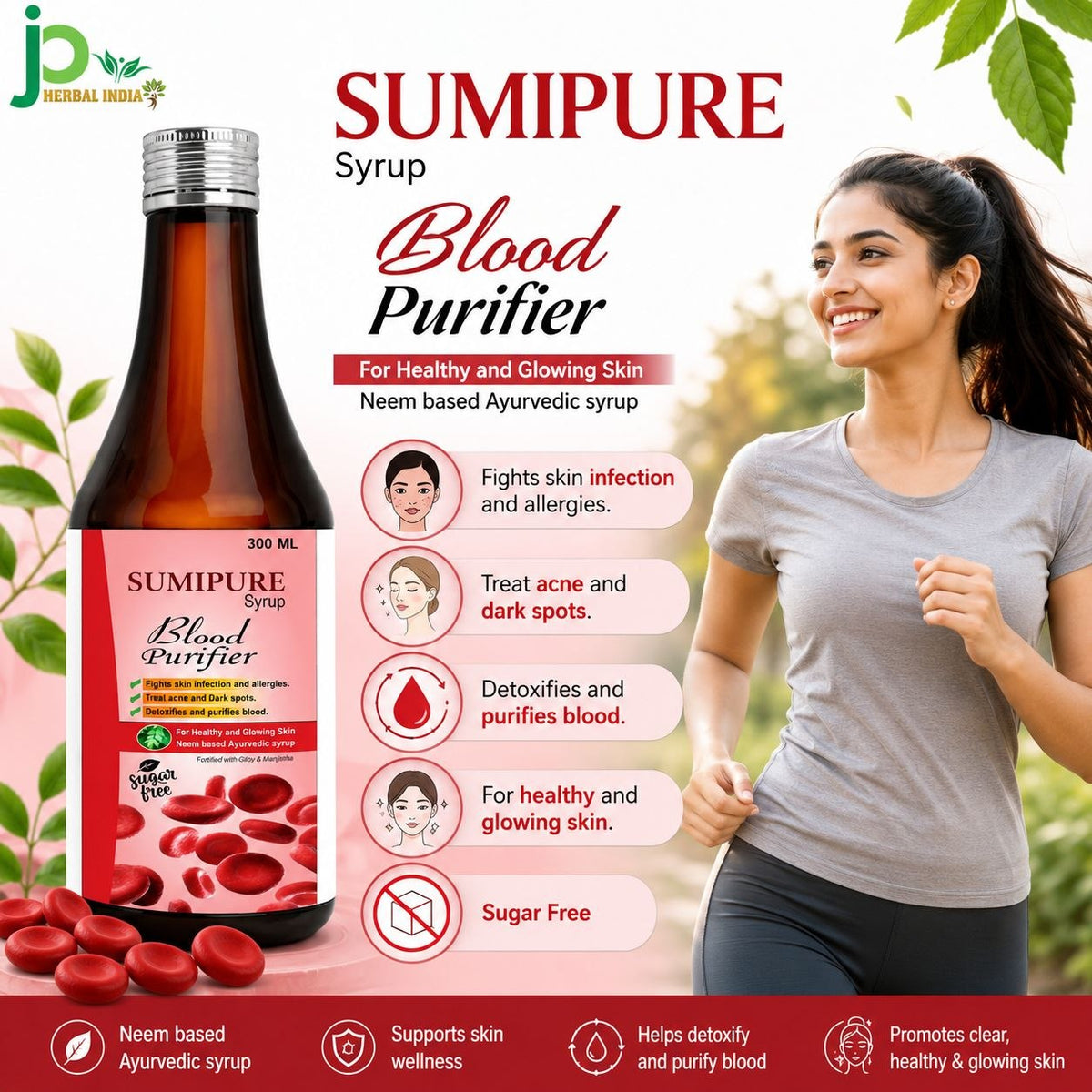 SUMIPURE Blood Purifier Syrup | Ayurvedic Blood Cleanser for Healthy & Glowing Skin | Sugar Free | 300 ml
