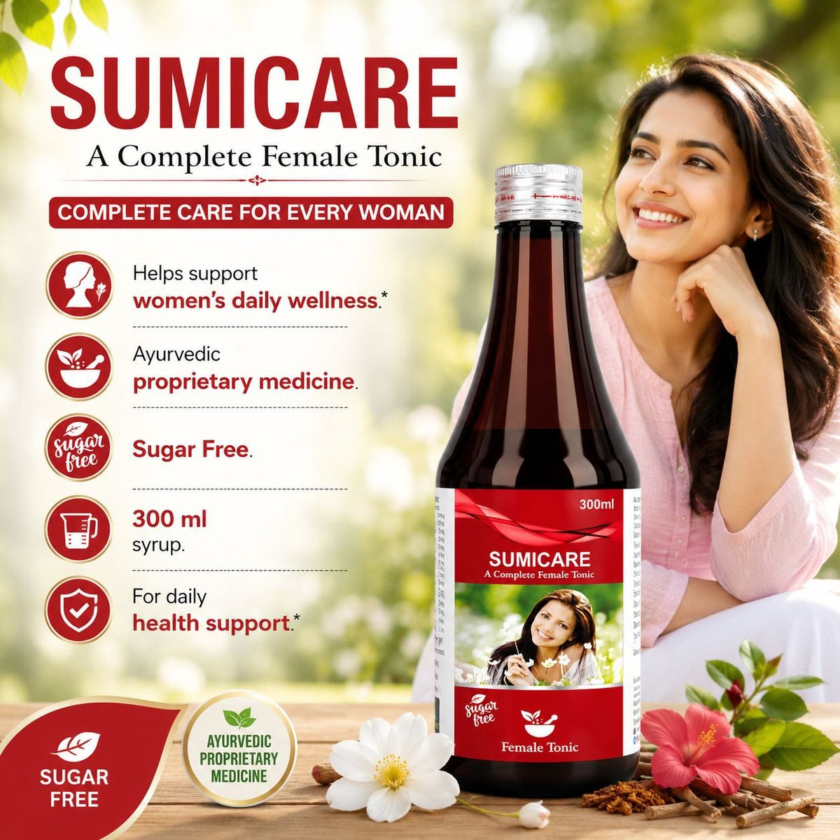 SUMICARE – A Complete Female Tonic | Ayurvedic Proprietary Medicine | Sugar Free | 300 ml