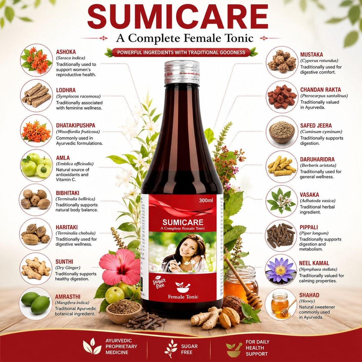 SUMICARE – A Complete Female Tonic | Ayurvedic Proprietary Medicine | Sugar Free | 300 ml