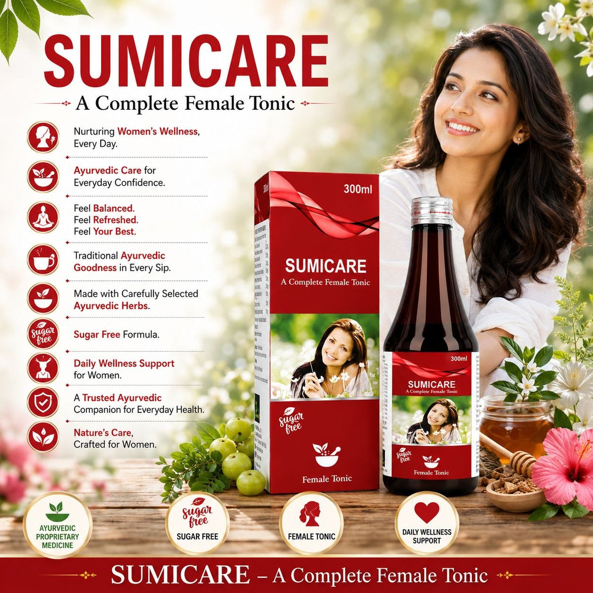 SUMICARE – A Complete Female Tonic | Ayurvedic Proprietary Medicine | Sugar Free | 300 ml
