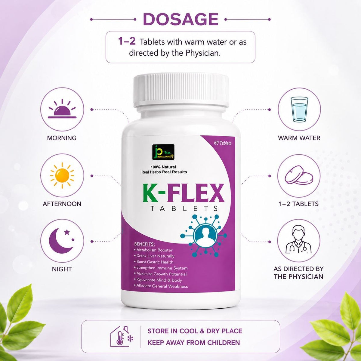 JP Herbal India K-FLEX Tablets | Ayurvedic Herbal Tablets | 60 Tablets