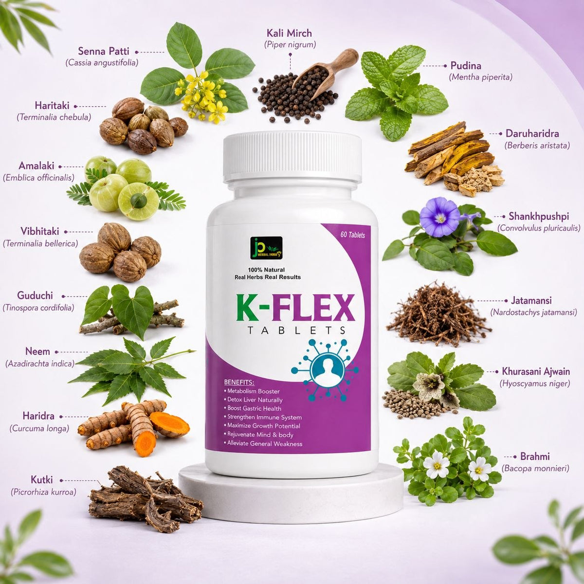 JP Herbal India K-FLEX Tablets | Ayurvedic Herbal Tablets | 60 Tablets